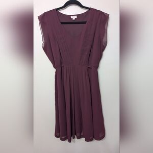 Thyme Maternity Plum V-Neck Pleated Midi Dress